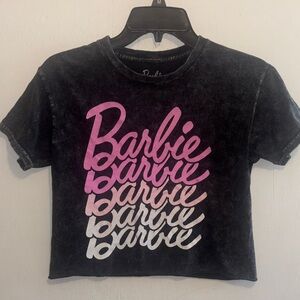 Barbie Black Crop Tee with Pink Ombre Logo Stack